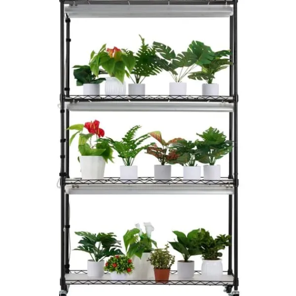 Kit Til Plante- & Urtedyrkning^Plantestativ med væksterlys 4 etager, 180W, 150 cm, Høj væksthylle til planter, justerbar lysstyrke, hurtig installation.