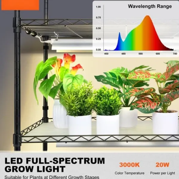 Clearance Plantestativ med vækstlys 6 etager, 200W, 59,1'', indendørs plantehylde, optimal vækst, justerbar lysstyrke. Plantestativer