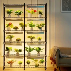 Clearance Plantestativ med vækstlys 6 etager, 200W, 59,1'', indendørs plantehylde, optimal vækst, justerbar lysstyrke. Plantestativer