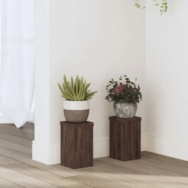 Outlet Plantestativ sæt 2 stk. i konstrueret træ - Slidstærk | Farve: Brun eg | Størrelse: 10x10x18 cm Plantestativer