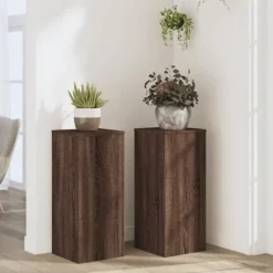 Plantestativer 2 stk. - Konstrueret træ | Farve: Brunt eg | Størrelse: 30x30x70 cm Plantestativer