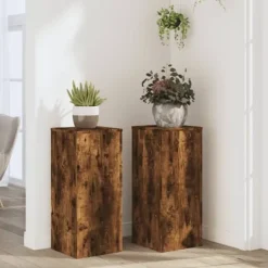 Hot Plantestativer 2 stk. - Robust blomsterstativ i konstrueret træ | Størrelse: 30x30x70 cm | Farve: Røget eg Plantestativer