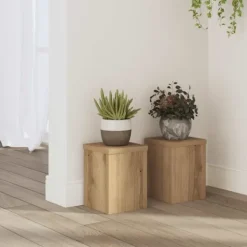 Plantestativer 2 stk. - Slidstærkt konstrueret træ | Størrelse: 15x15x20 cm | Farve: Egetræsfarvet Plantestativer