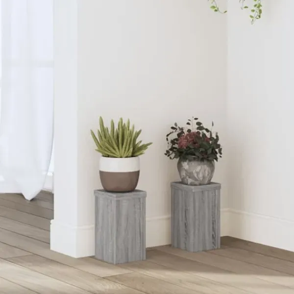 Clearance Plantestativer 2 stk. - Slidstærkt trædesign | Farve: Grå sonoma-eg | Størrelse: 10x10x18 cm Plantestativer