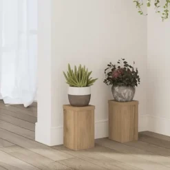Plantestativer^Plantestativer 2 stk. i konstrueret træ - Høj kvalitet | Størrelse: 10x10x18 cm | Farve: Egetræsfarvet