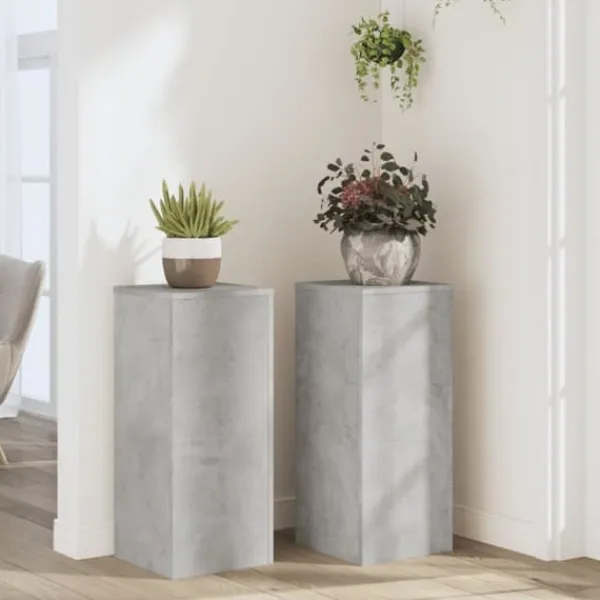 Outlet Plantestativer 2 stk. i konstrueret træ - Slidstærk design | Størrelse: 30x30x70 cm | Farve: Betongrå Plantestativer