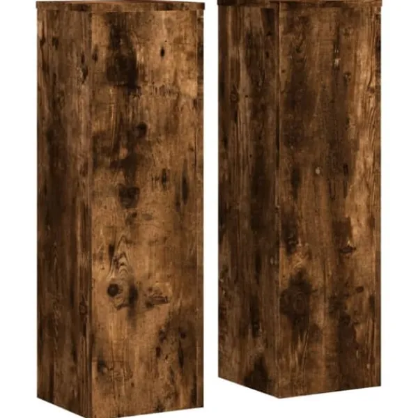 Best Plantestativer 2 stk. i konstrueret træ - Tidløst design | Størrelse: 25x25x80 cm | Farve: Røget eg Plantestativer
