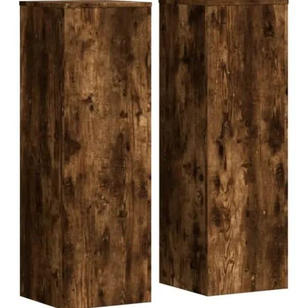 Plantestativer 2 stk. i konstrueret træ - Modern design | Størrelse: 33x33x100 cm | Farve: Røget eg Plantestativer