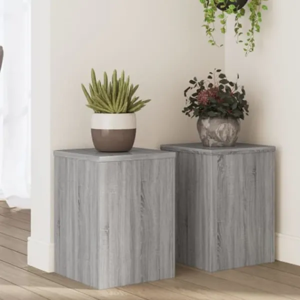 Online Plantestativer 2 stk. i konstrueret træ - Minimalistisk design | Farve: Grå sonoma-eg | Størrelse: 25x25x35 cm Plantestativer