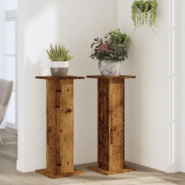 Plantestativer^Plantestativer 2 stk. til indendørs planter - Stabile i konstrueret træ | Størrelse: 30x30x80 cm | Farve: Antikt træ