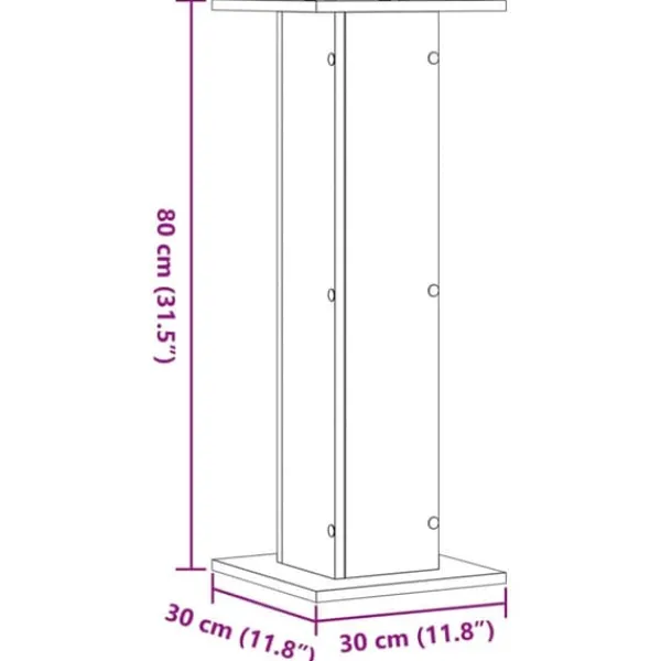 Plantestativer^Plantestativer 2 stk. til indendørs planter - Stabile i konstrueret træ | Størrelse: 30x30x80 cm | Farve: Antikt træ