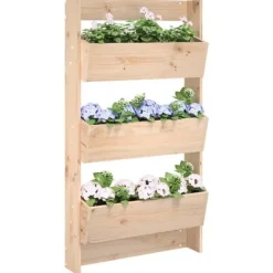 Plantestativer^Plantevæg i massivt fyrretræ med 3 blomsterkasser | Størrelse: 60x18,5x110 cm