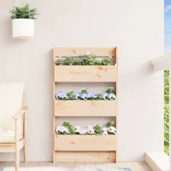 Plantestativer^Plantevæg i massivt fyrretræ med 3 blomsterkasser | Størrelse: 60x18,5x110 cm