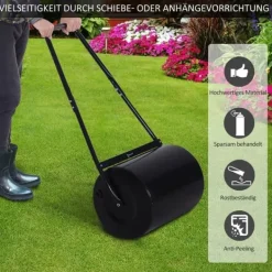 Haveværktøj^Plænerulle Ø40 cm med U-håndtag – 60 L vand/sand, sort stål 57×40×123 cm
