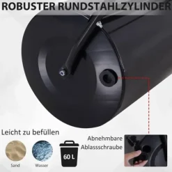 Best Plænerulle Ø40 cm med U-håndtag – 60 L vand/sand, sort stål 57×40×123 cm Haveværktøj