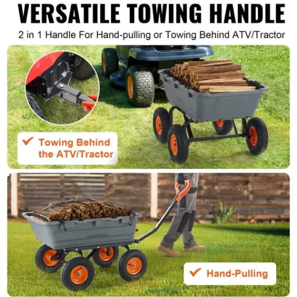 Poly Garden Dump Cart, kraftig yardvogn, 6.48 cu.ft, 1200 lbs, holdbar, alsidig, nem at bruge Haveværktøj