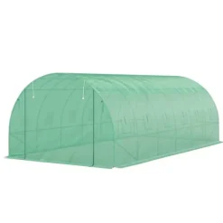 Drivhus^Polytunnel-drivhus med plastikdæksel og stålramme, gåbart drivhustelt med rulledøre, grønt