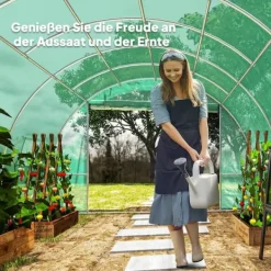 Drivhus^Polytunnel-drivhus med plastikdæksel og stålramme, gåbart drivhustelt med rulledøre, grønt