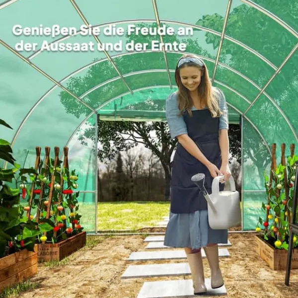 Drivhus^Polytunnel-drivhus med plastikdæksel og stålramme, gåbart drivhustelt med rulledøre, grønt