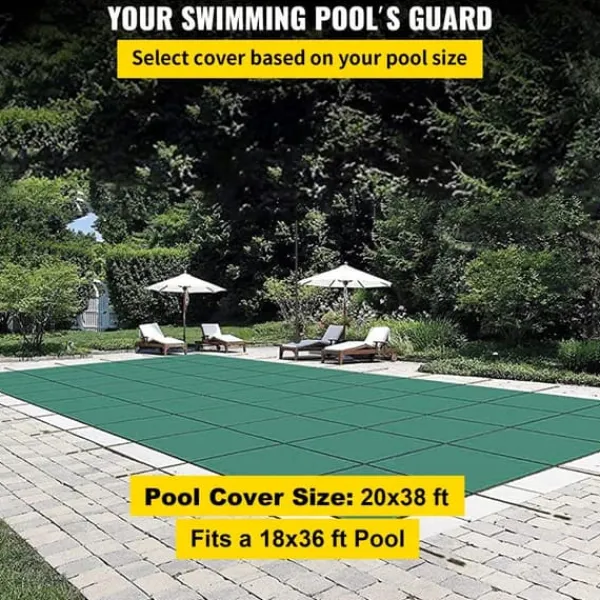 Clearance Pool sikkerhedsafdækning 18x36FT rektangulær til indendørs swimmingpool. Robust grønt net for vinterbeskyttelse og sikkerhed. Pool- & Spatilbehør