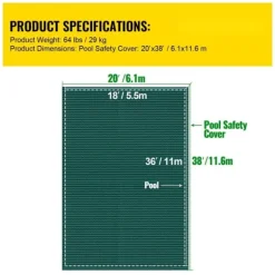 Clearance Pool sikkerhedsafdækning 18x36FT rektangulær til indendørs swimmingpool. Robust grønt net for vinterbeskyttelse og sikkerhed. Pool- & Spatilbehør