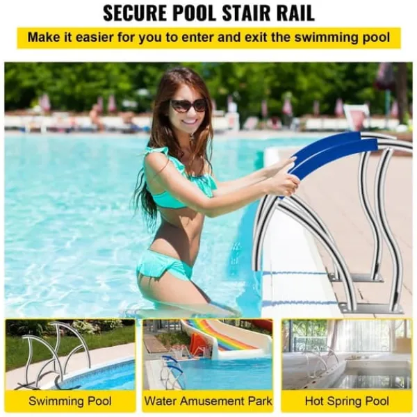 Outlet Pool-gelænder 30"x30" til svømmebassinet, 2 stk. rustfrit stål håndlister med 375 lbs kapacitet og hurtig monteringstilbehør. Pool- & Spatilbehør