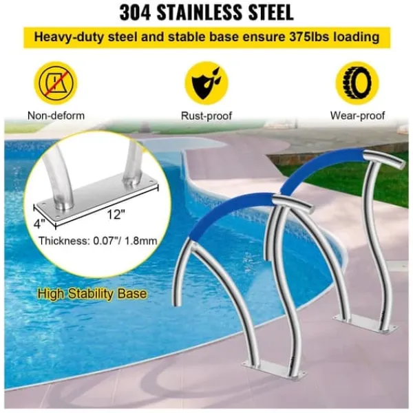 Outlet Pool-gelænder 30"x30" til svømmebassinet, 2 stk. rustfrit stål håndlister med 375 lbs kapacitet og hurtig monteringstilbehør. Pool- & Spatilbehør