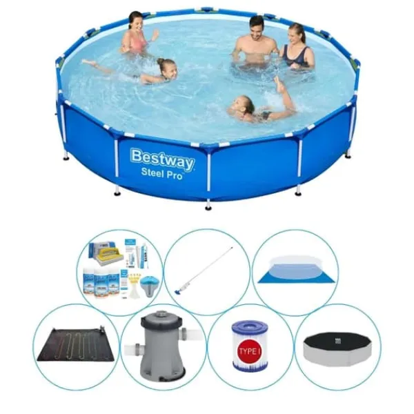 Clearance Poolpakke alt i 1 - Steel Pro Rektangulær 366x76 cm Pooler