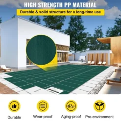 Pool- & Spatilbehør^Poolsikkerhedsafdækning til rektangulære 16x32 fod bassiner, med drænhuller og trin. Perfekt til vinterbeskyttelse. Grøn og solid.