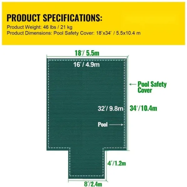 Pool- & Spatilbehør^Poolsikkerhedsafdækning til rektangulære 16x32 fod bassiner, med drænhuller og trin. Perfekt til vinterbeskyttelse. Grøn og solid.