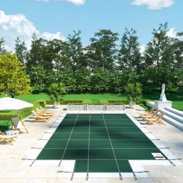 Pool- & Spatilbehør^Poolsikkerhedsafdækning til rektangulære 16x32 fod bassiner, med drænhuller og trin. Perfekt til vinterbeskyttelse. Grøn og solid.