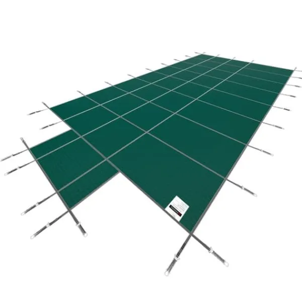 Pool- & Spatilbehør^Poolsikkerhedsafdækning til rektangulære 16x32 fod bassiner, med drænhuller og trin. Perfekt til vinterbeskyttelse. Grøn og solid.