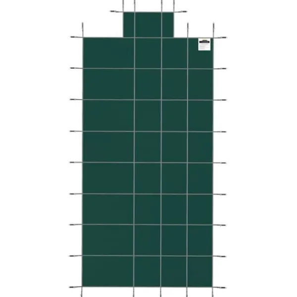 Pool- & Spatilbehør^Poolsikkerhedsafdækning til rektangulære 16x32 fod bassiner, med drænhuller og trin. Perfekt til vinterbeskyttelse. Grøn og solid.