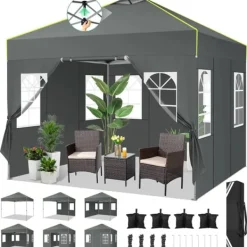 Discount Pop Up Canopy Telt, Vandtæt Design, Justerbar Højde,GRÅ, 3x3M Telte & Lysthuse