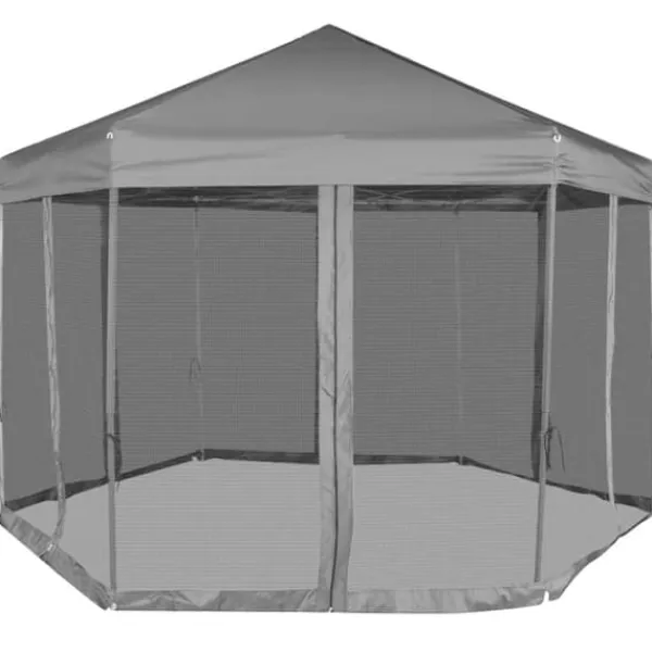 Telte & Lysthuse^Pop up-pavillon 6 sidevægge sekskantet 3,6x3,1 m grå - Telt - Telte - Home & Living