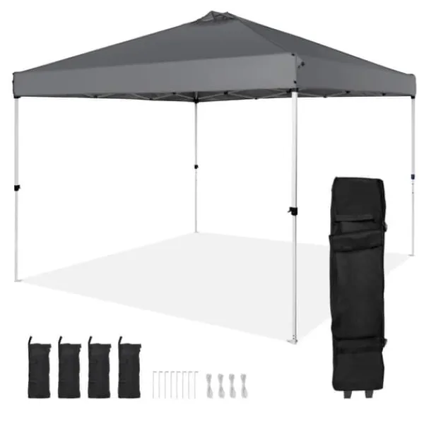 Telte & Lysthuse^Pop-up baldakin festtelt 10x10 fod med bæretaske til camping - mørkegrå, ideelt til udendørs arrangementer!