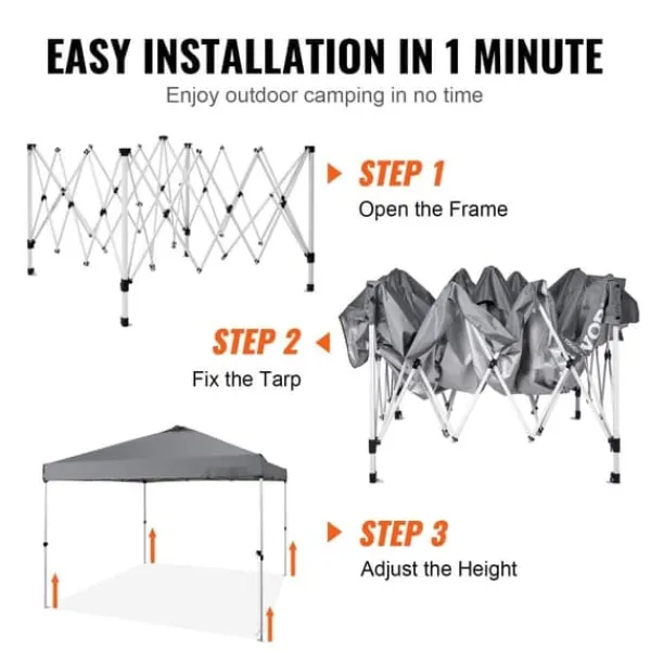 Telte & Lysthuse^Pop-up baldakin festtelt 10x10 fod med bæretaske til camping - mørkegrå, ideelt til udendørs arrangementer!