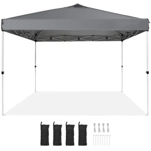 Telte & Lysthuse^Pop-up baldakin festtelt 10x10 fod med bæretaske til camping - mørkegrå, ideelt til udendørs arrangementer!