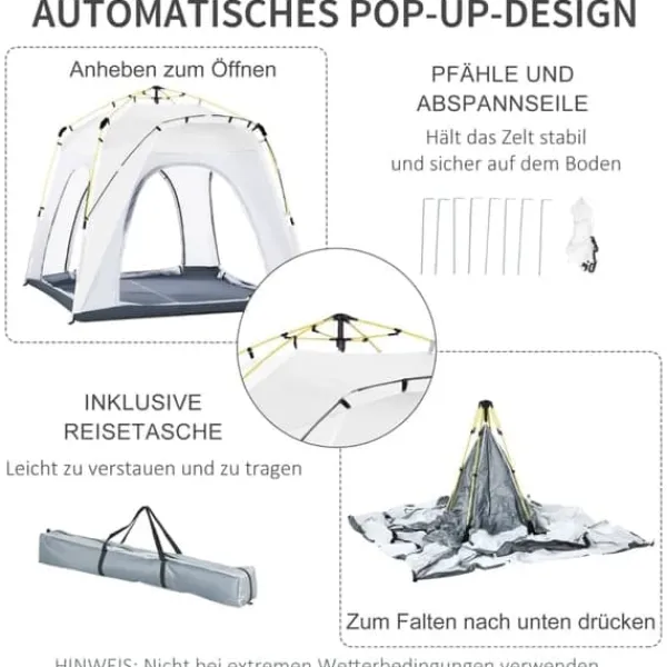 Pop-up kupeltelt til 4 personer, let & stabilt, UV50+, kroge, dør/vindue, 1000 mm vandsøjle Telte & Lysthuse
