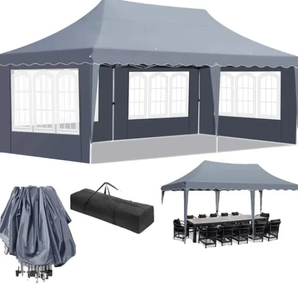 Telte & Lysthuse^Pop-Up Pavillon 3m x 6m, Vandtæt med UV-beskyttelse, Nem Opsætning,Mørkegrå