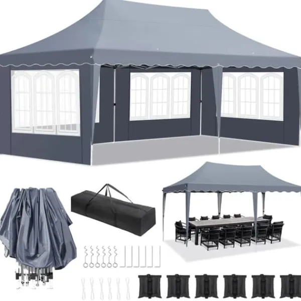 Telte & Lysthuse^Pop-Up Pavillon 3m x 6m, Vandtæt med UV-beskyttelse, Nem Opsætning,Mørkegrå