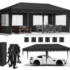 Best Pop-Up Pavillon 3m x 6m, Vandtæt med UV-beskyttelse, Nem Opsætning,sort Telte & Lysthuse