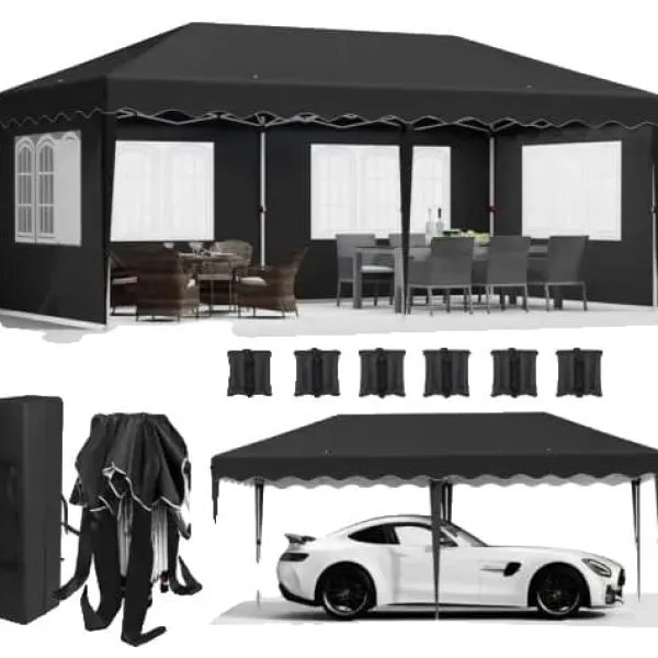 Best Pop-Up Pavillon 3m x 6m, Vandtæt med UV-beskyttelse, Nem Opsætning,sort Telte & Lysthuse