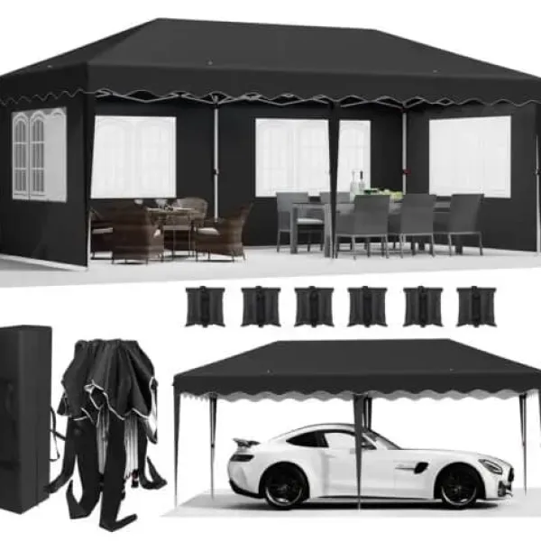 Best Pop-Up Pavillon 3m x 6m, Vandtæt med UV-beskyttelse, Nem Opsætning,sort Telte & Lysthuse