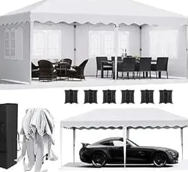 Telte & Lysthuse^Pop-up pavillon 3x6 m - Havepavillon - One-Push hurtig opsætning - Fire sidevægge - Vandtæt HDPE, PU-belagt - Aluminiumramme - Hvid