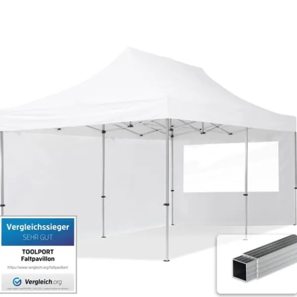 Telte & Lysthuse^pop-up tält snabbtält 3x6 m - 2 sidodelar hopfällbart tält aluminium paviljong (certifierad) party lusthus vit tak