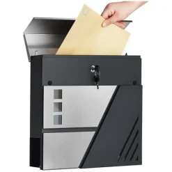 Sale Postkasse – Med vindue – Rustfrit stål – Sølv/Antracit Postkasser & Brevindkast