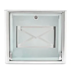 Postkasser & Brevindkast^Postkasse, Glasbrevkasse med konvolutlogo, 30.5x35.5x14 cm