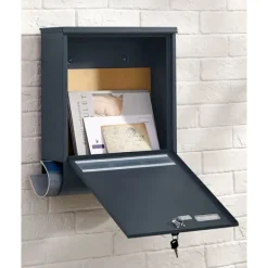 Postkasser & Brevindkast^Postkasse med avisbakke og lås - antracit