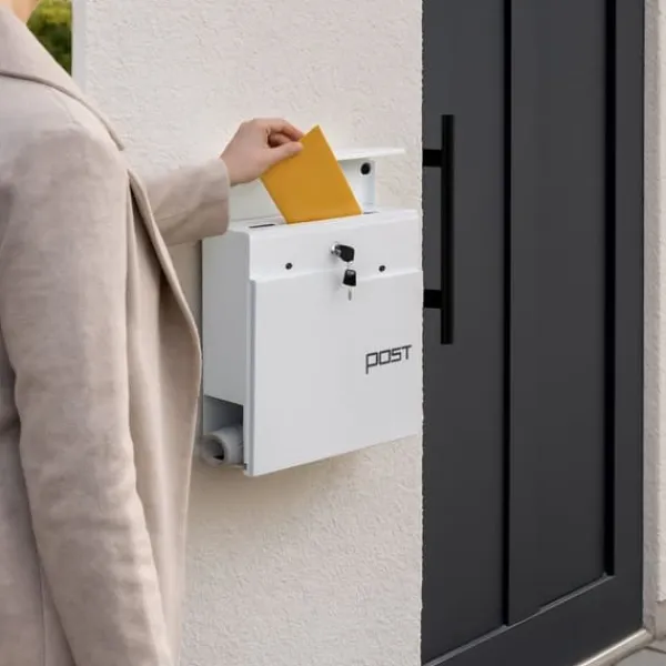 Postkasser & Brevindkast^Postkasse med avisholder, 38x37x12 cm, Metal